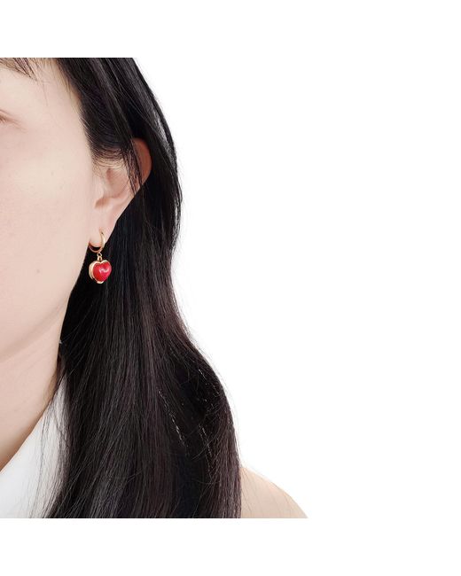 POPORCELAIN Red Porcelain Heart Clip-On Hoop Earrings