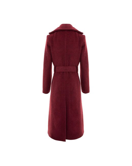 AVENUE No.29 Red Double Breasted Midi Length Wool Coat With Belt