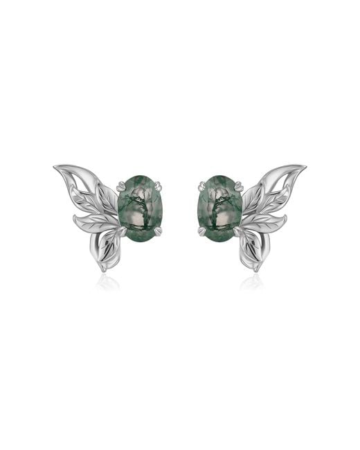 Azura Jewelry New York Green Sylphae Fairie Moss Agate Earrings Vermeil