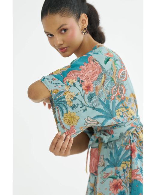 Maison Qala Blue Peony Kaftan Dress