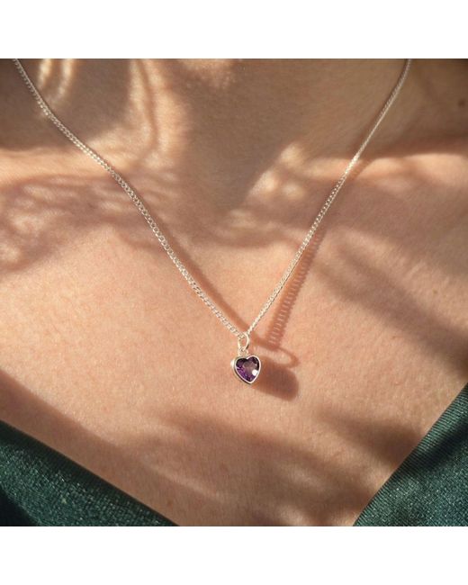 Harfi Metallic Mini Heart Amethyst February Birthstone Necklace