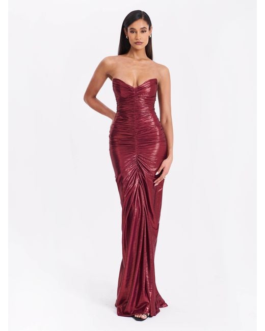 Miss Circle New York Red Sable Ruched Burgundy Glitter Mermaid Gown