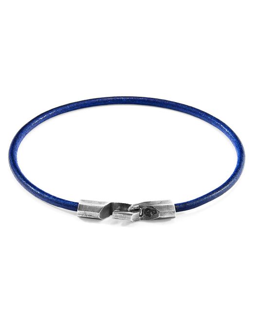 Anchor and Crew Azure Blue Talbot Silver And Round Leather Bracelet for men
