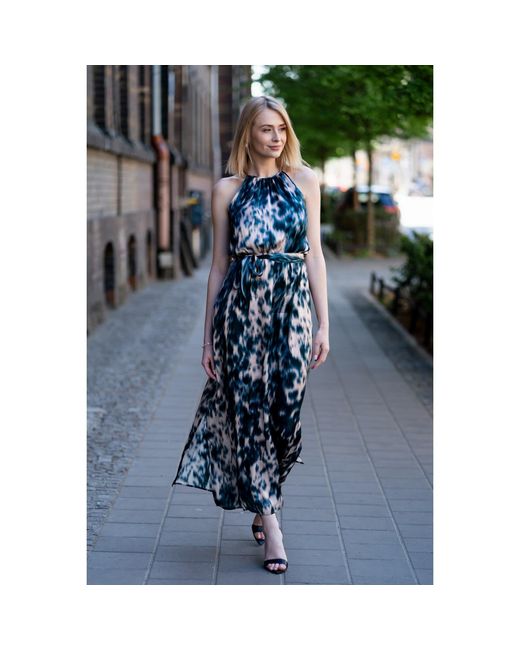 Oh!Zuza Blue Neutrals Echo Satin Viscose Maxi Dress With Belt