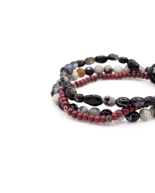 Jaredjamin Black Lucan Oxblood & Pebble Agate Stackable Bracelet Set for men