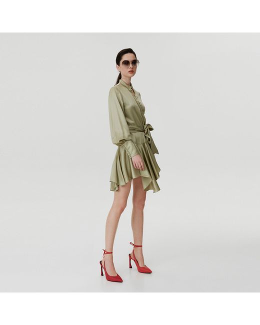 Lita Couture Natural Ruffle Hem Silk Wrap Dress