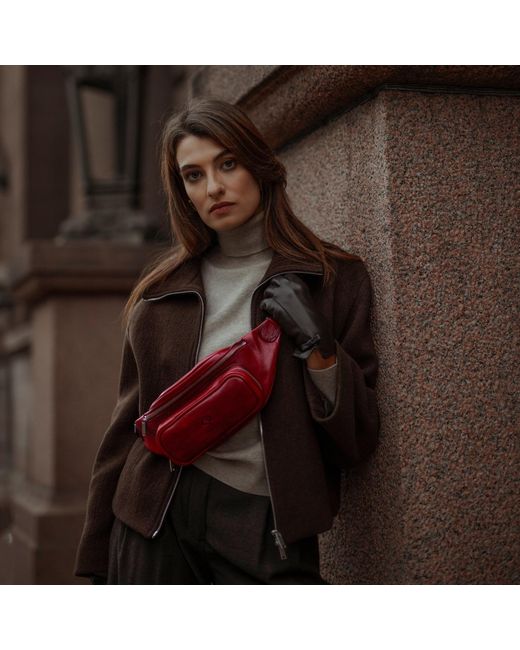 Time Resistance Red Leather Sling Bag Belly Bag