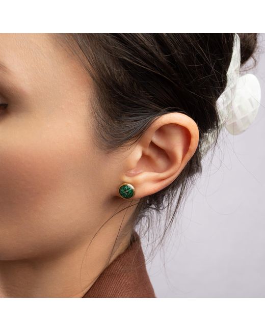 Kate Koel Green Malachite Stud Earrings — Round Stone Studs