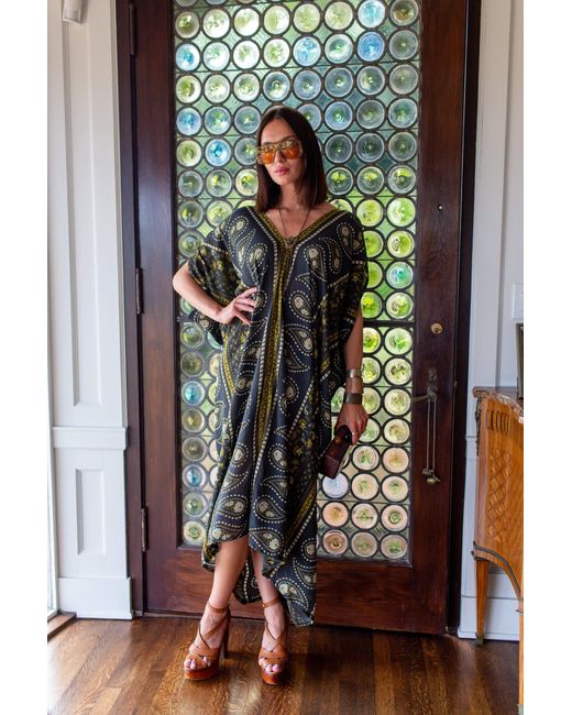 Jennafer Grace Green Caspian Paisley Border Caftan