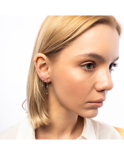 Spero London Metallic Fine Double Diamond Drop Single Earring 14Ct Solid