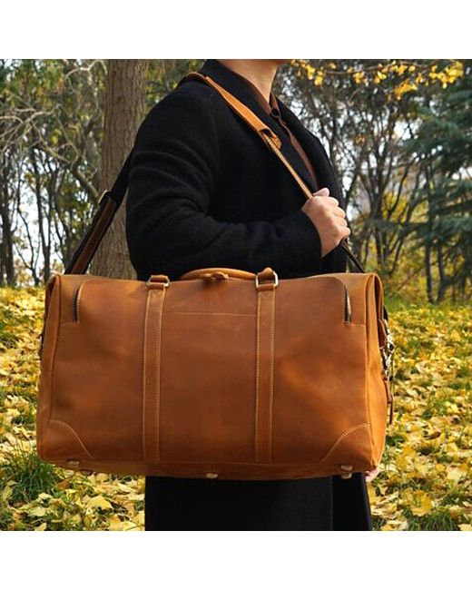Touri Brown Genuine Leather Duffel With Zip Pocket for men