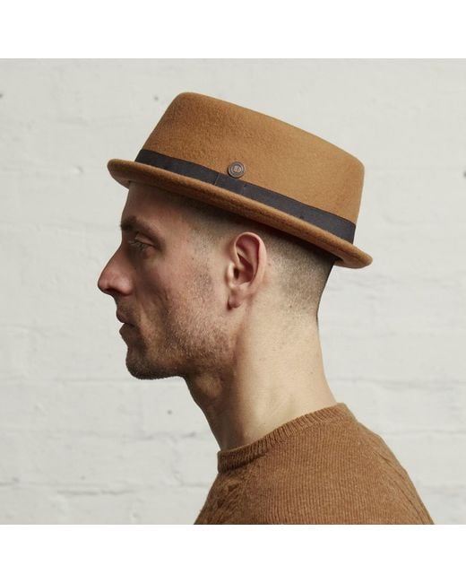 Dasmarca Hats Brown Jack Camel Felt Skimpy Brim Short Brim Rude Boy Mod Style Porkpie Hat for men