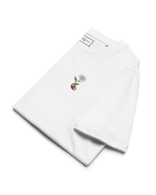 Anchor and Crew White Daisy Garden Dystopia Organic Cotton Embroidered T-Shirt for men