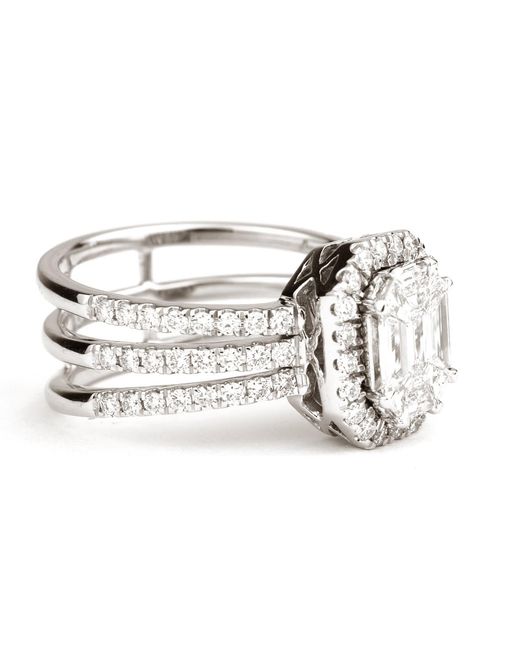 Artisan Metallic Emerald-Cut Diamond Halo Wedding Ring
