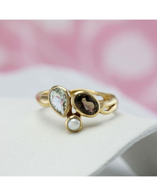 Isla Silver Metallic Smoky Quartz, Amethyst & Pearl Ring