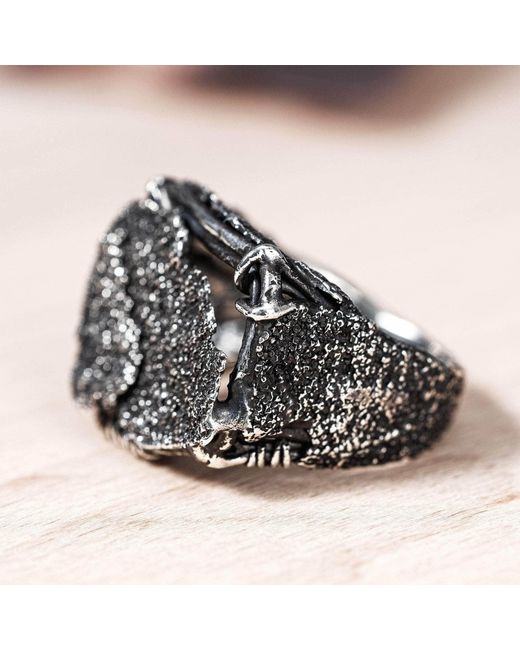 German Kabirski Black Loom Oxidized Ring With Raw Grained Texture for men