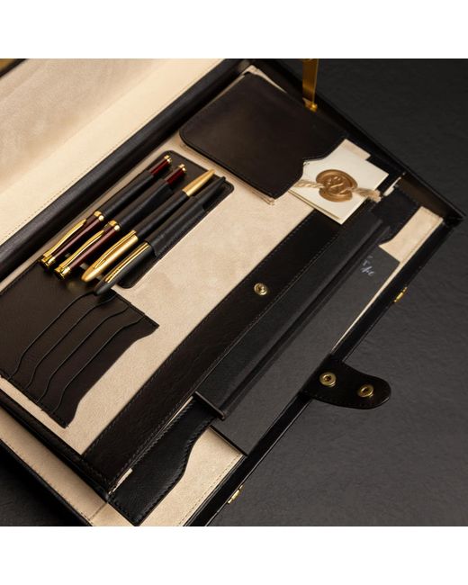 Time Resistance Black Leather Attaché Case Briefcase for men
