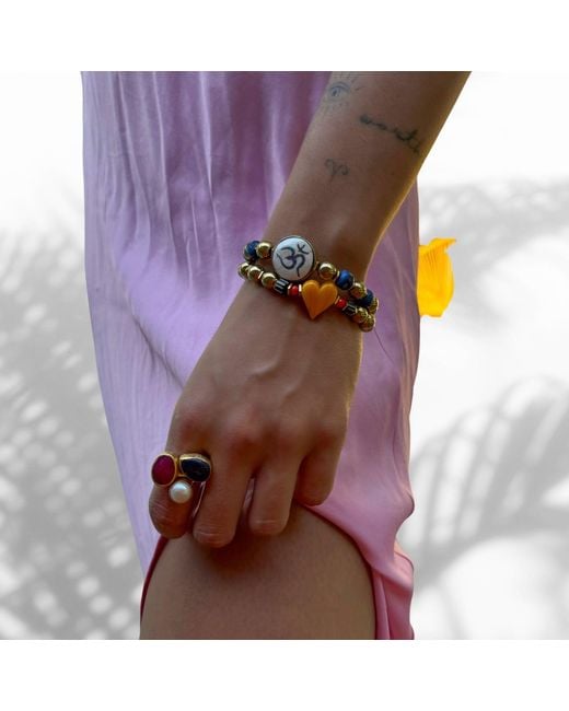 Ebru Jewelry Brown Om Mantra Meditation & Beaded Bracelet