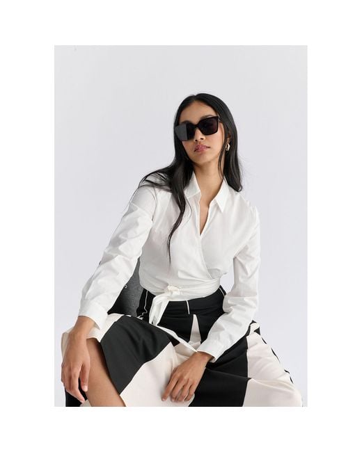 Paisie White Side Tie Wrap Blouse
