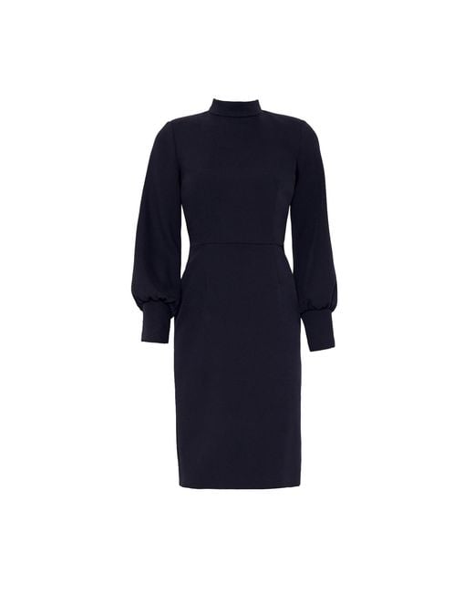 Nomi Fame Blue Ra High Neck Long Sleeve Crepe Midi Dress