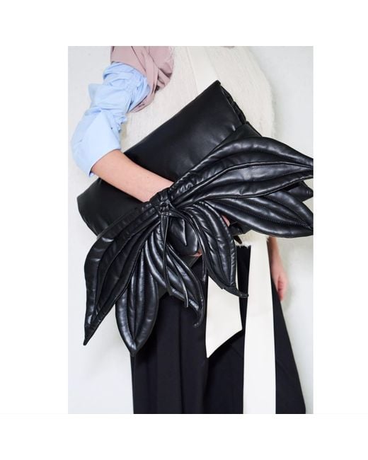 Julia Allert Black Petal Faux Leather Evening Clutch Bag