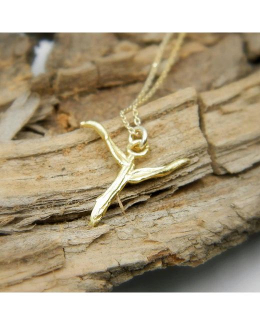 Mother Nature Jewelry Metallic Cross From Acacia, Handmade Leaf Necklace, Twig Pendant