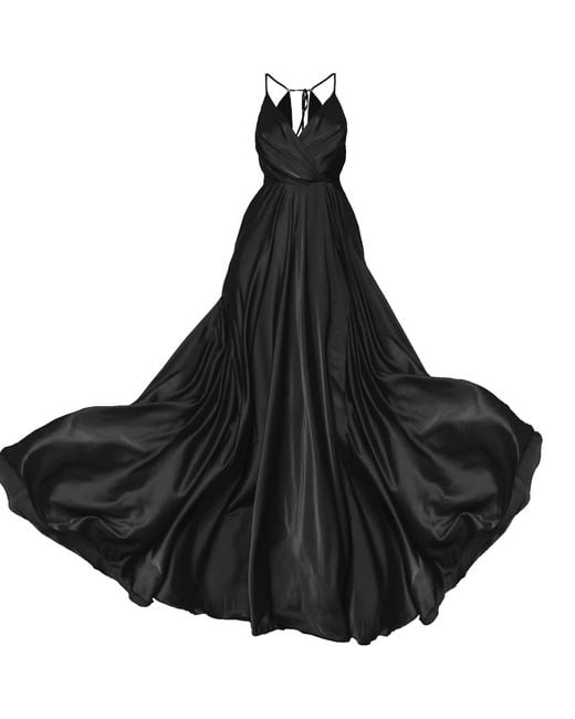 Angelika Jozefczyk Black Satin Long Evening Dress Tied Back