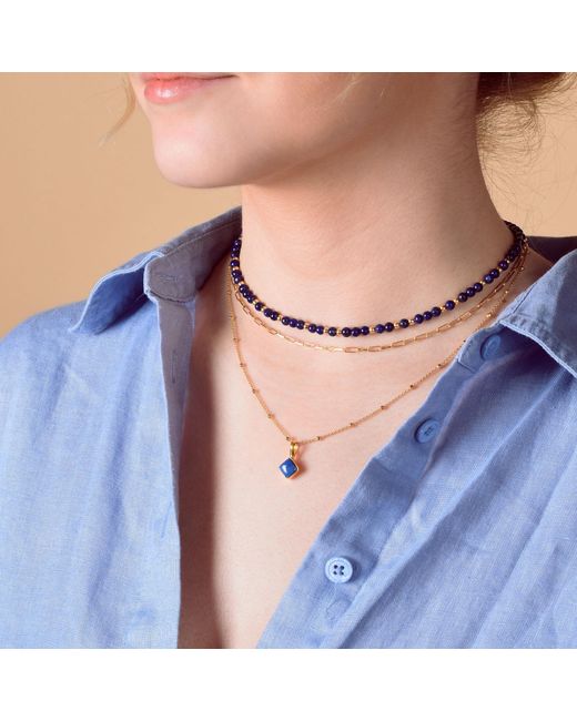 Nellou Jewellery Metallic Diamond Lapis Necklace Birthstone September Plated Sterling