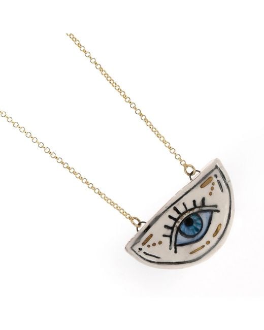 Ebru Jewelry Pink Watchful Eye Magical Norse Runes Symbol Necklace