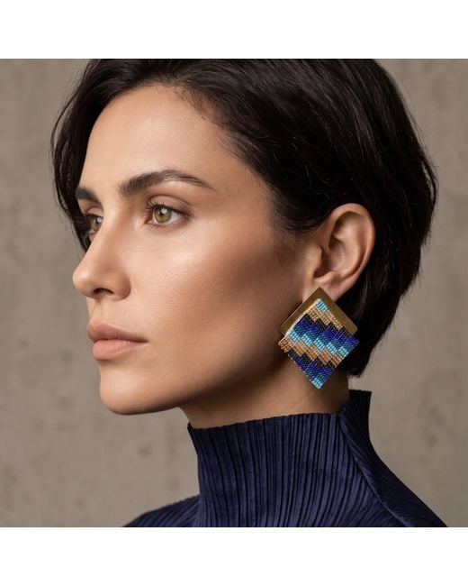 Iliana Arrazola Blue Minimalist Deconstructed Knot Earrings