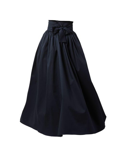 Nikka Place Blue Long Flared Skirt With High Waist & Front Bow