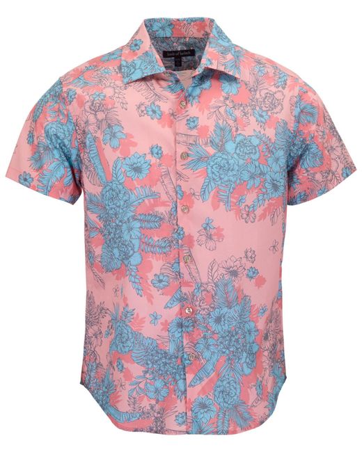 Lords of Harlech Blue Scott Mono Floral Coral Printed Button Up Shirt for men