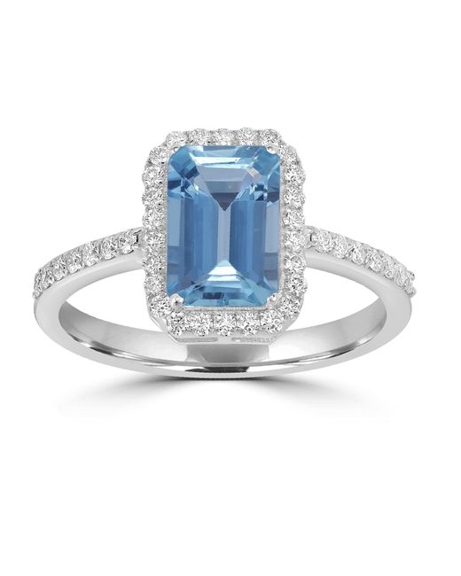 Artisan Blue Emerald Cut Aquamarine & Diamond Cocktail Ring
