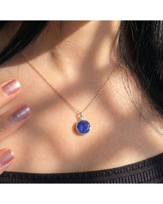 Harfi Blue Sterling Sapphire September Round Pendant Necklace