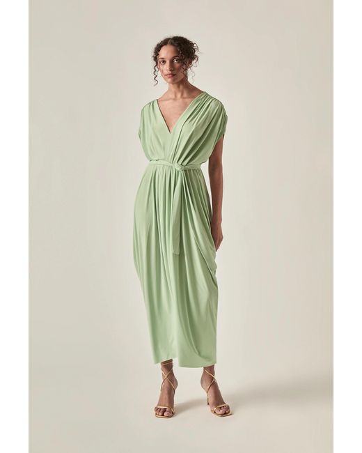 James Lakeland Green Draped Open-Back Midi Dress – Sage