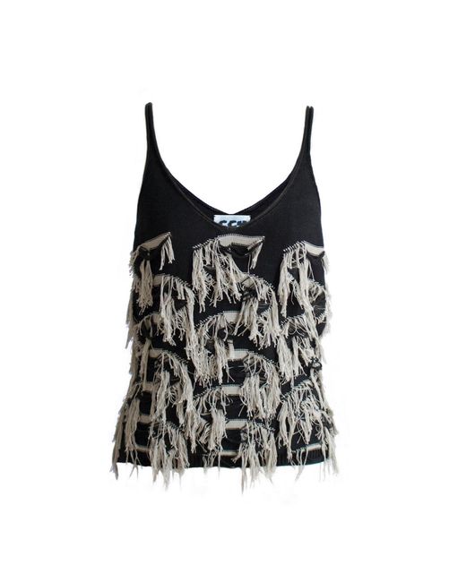 Ccy Currency Black Cotton Fringe Top