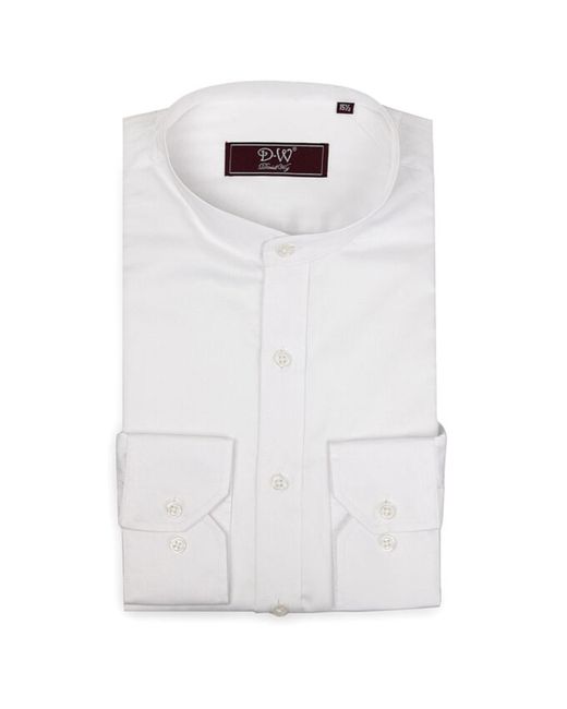 DAVID WEJ White Mandarin Button Cuff Poplin Shirt for men