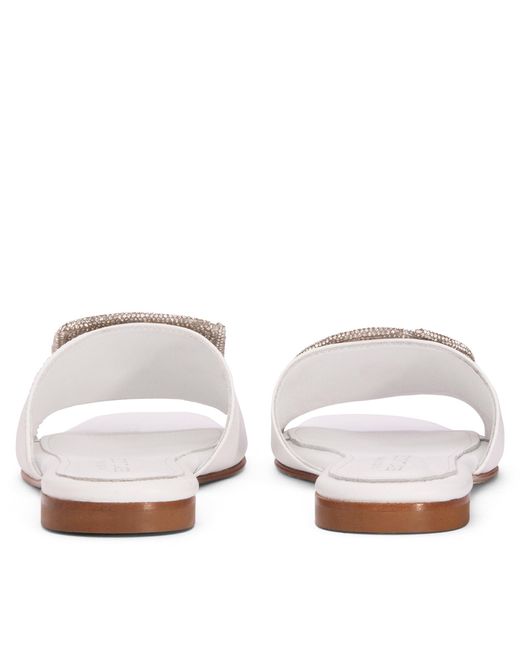 Beautiisoles by Robyn Shreiber Made in Italy White Adeline Flat Leather Slide Comfortable & Dressy Wedding & Day & Evening