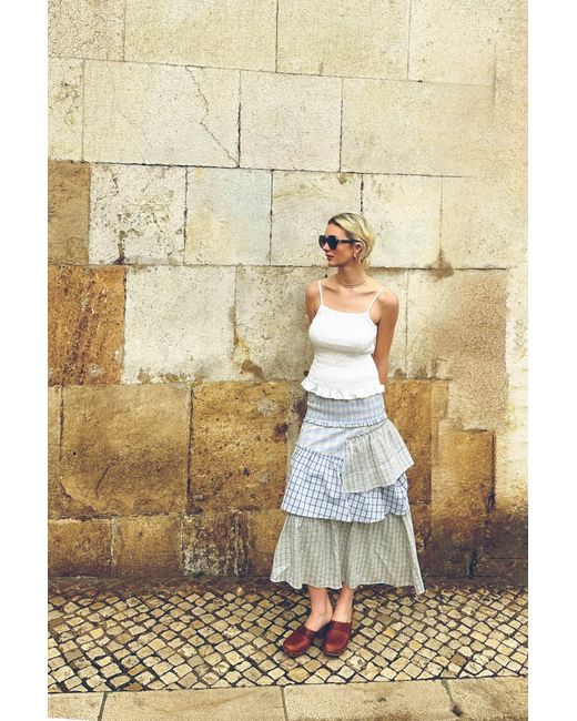 Amy Lynn Gray Thea Multi Check Smocked Tiered Skirt