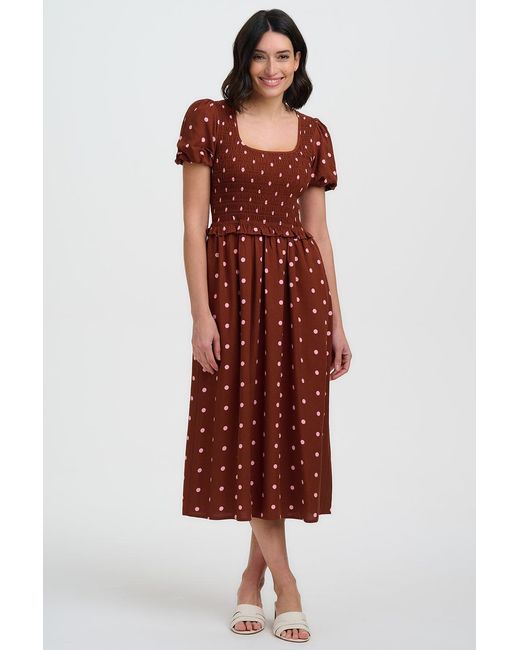 Sugarhill Brown Lyra Shirred Midi Dress, Polka