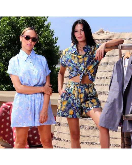 L2R THE LABEL Blue And Linen Boxer Shorts