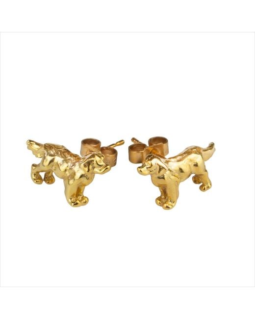 Simon Kemp Jewellers Metallic Golden Retriever Stud Earrings Eighteen Carat On Solid Sterling