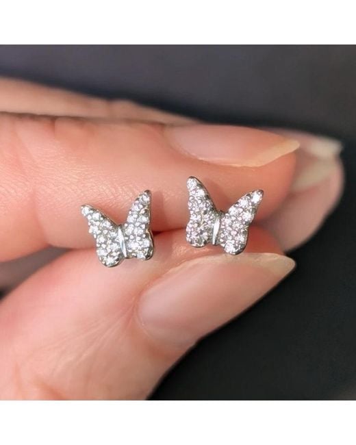 KAMARIA Metallic Butterfly Stud Earrings With Crystals