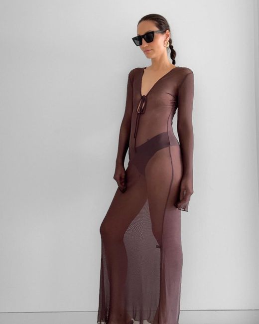 Alia Studio Brown Amethyste Maxi Mesh Dress
