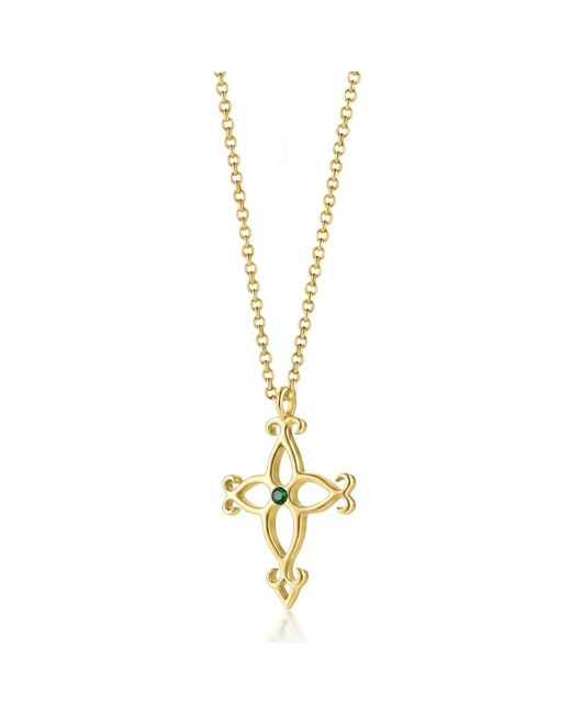 Unaloe Metallic Soul Cross Vermeil Necklace With Emerald – Luxury Religious Jewelry