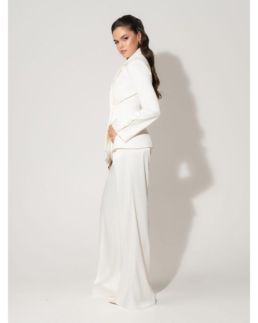 Tia Dorraine White Modern Power Tailored Asymmetric Suit – Pearl