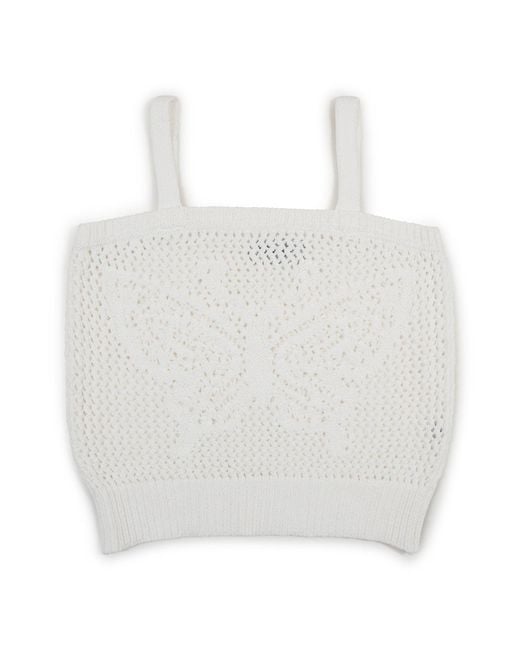 Gigi Knitwear White Butterfly Cotton Knit Tank Top