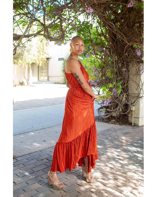 Jennafer Grace Red Tatjana One-Shoulder Maxi Dress