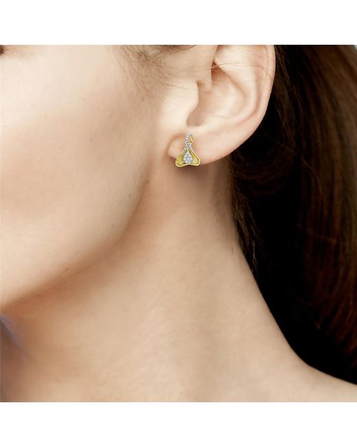 Artisan Metallic Genuine White Diamond Designer Stud Earrings Solid Gold Jewelry