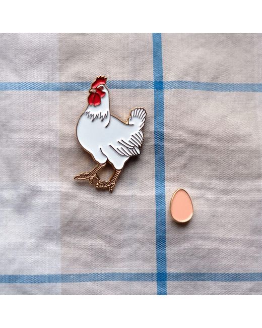 Make Heads Turn White Enamel Pin Chicken & Egg